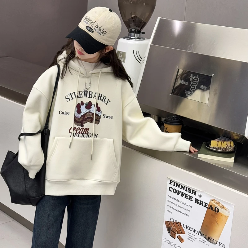 女童超好看加厚卫衣秋冬装2025新款儿童洋气休闲女孩夹棉连帽上衣