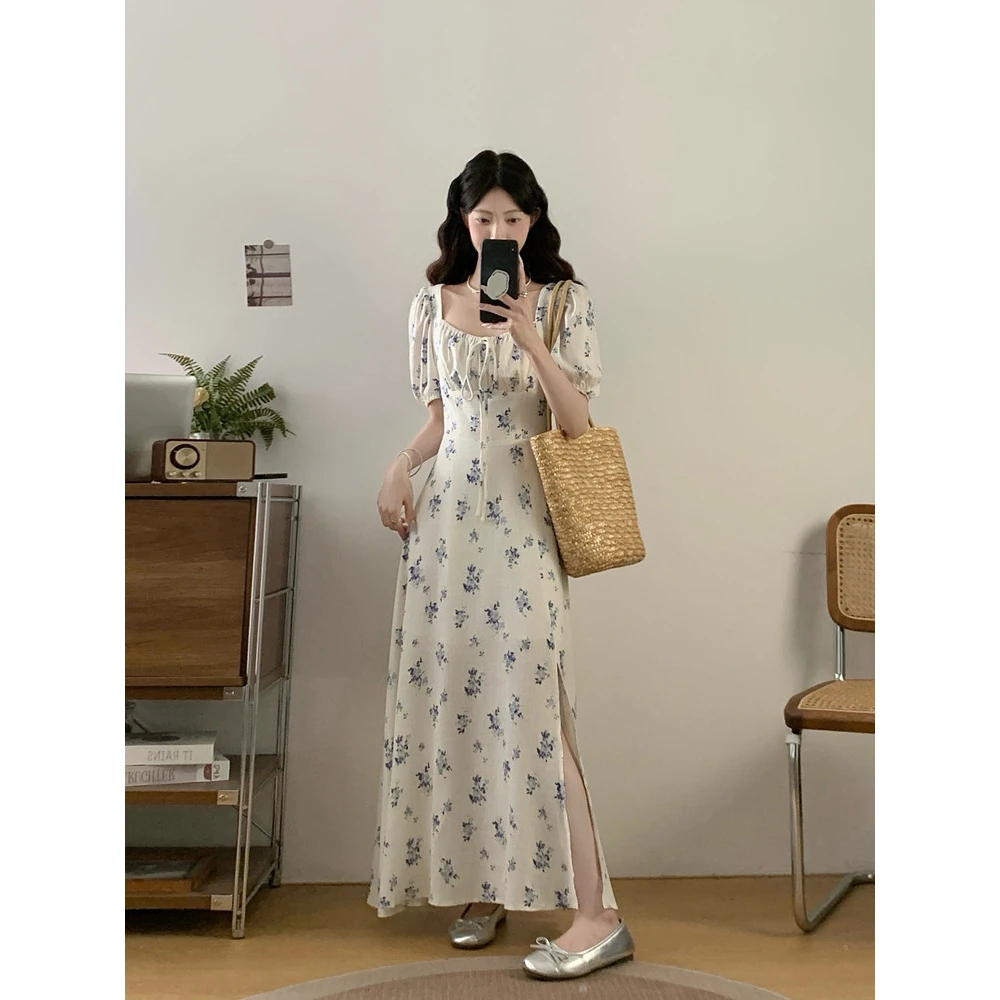 大码女装夏季胖MM显瘦法式复古碎花连衣裙气质女神范碎花裙