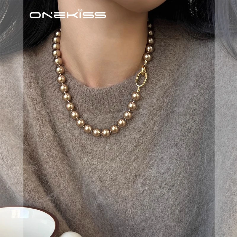 坠链均925银 美拉德金咖棕施家珍珠项链女2025新款爆款轻奢毛衣链