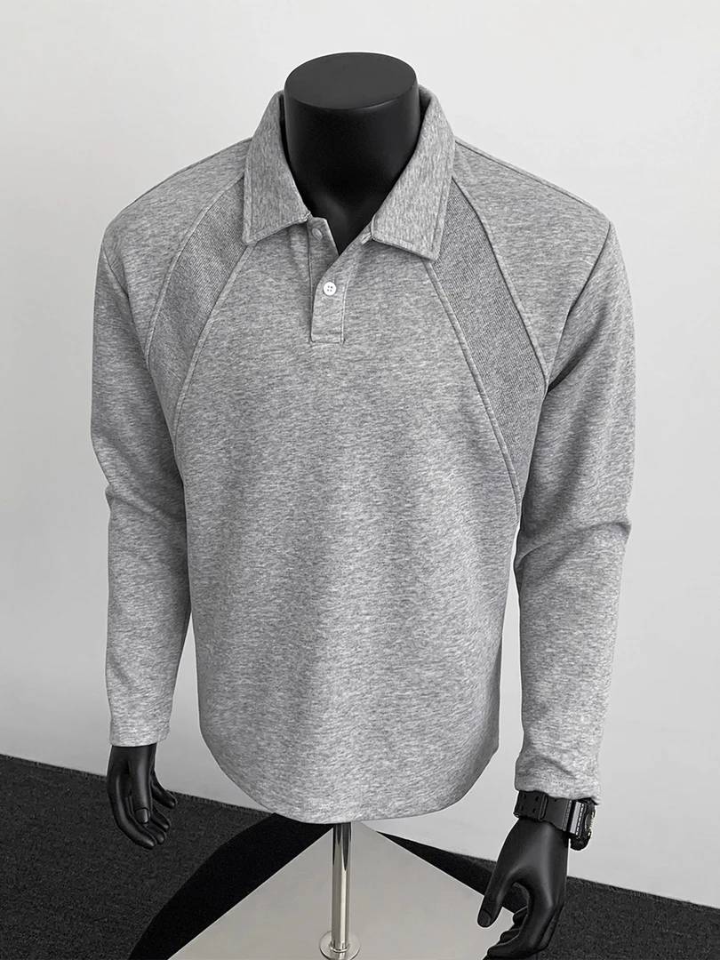 加大码300斤美式拼接解构polo衫长袖t恤男女秋冬宽松舒适百搭上衣