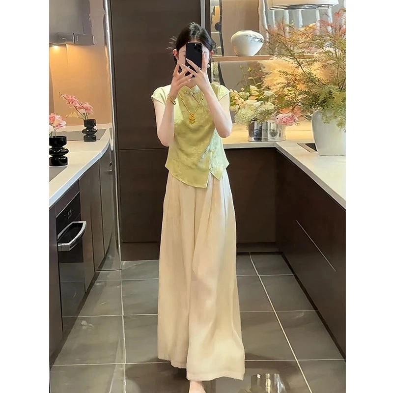 小众气质国风套装女2025年夏季新款设计感洋气减龄衬衫上衣休闲裤