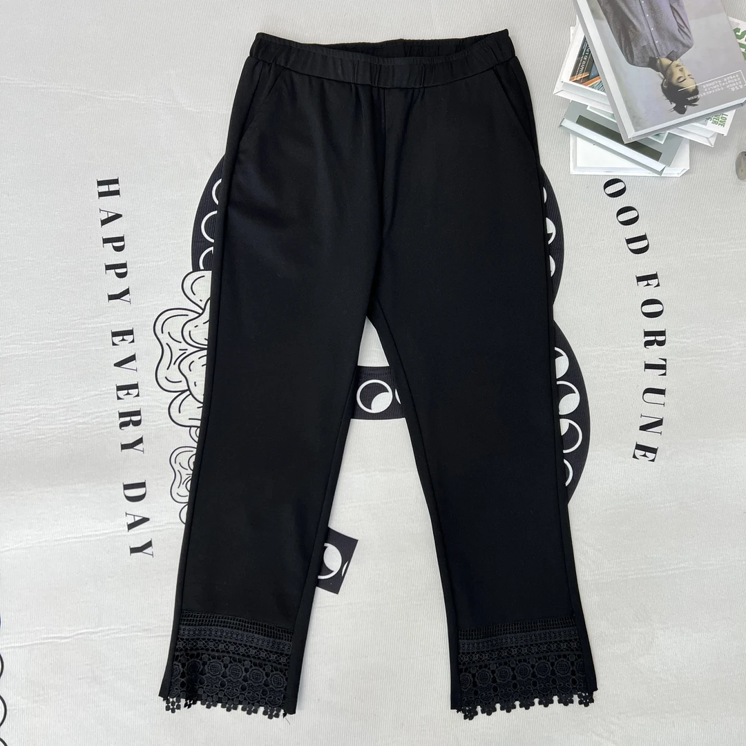 【宜语析】千金风蕾丝百搭直筒休闲裤-5520