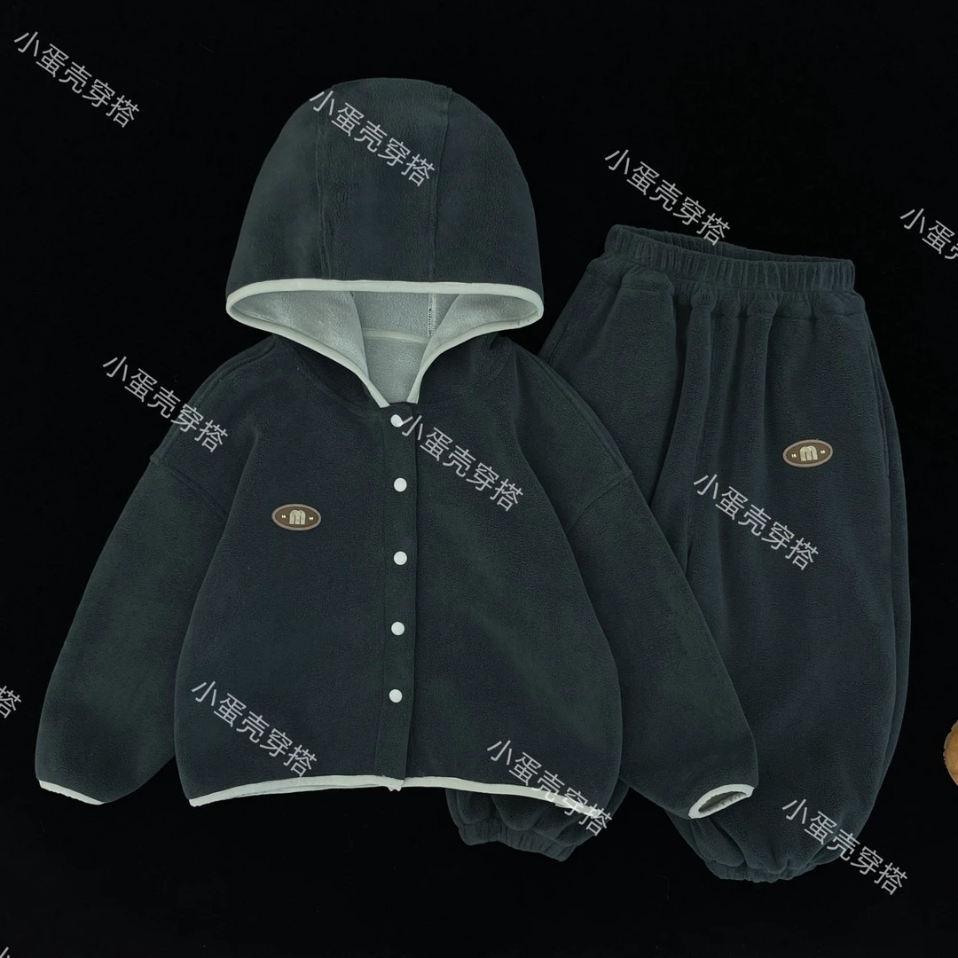 【小蛋壳】【现货】儿童秋冬新款韩版时尚两件套男童女童宽松连帽套装