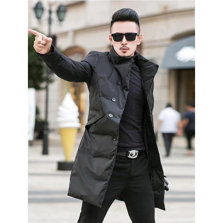 漫威毒液冬季中长款羽绒服男韩版立领商务休闲加厚保暖白鸭绒外套