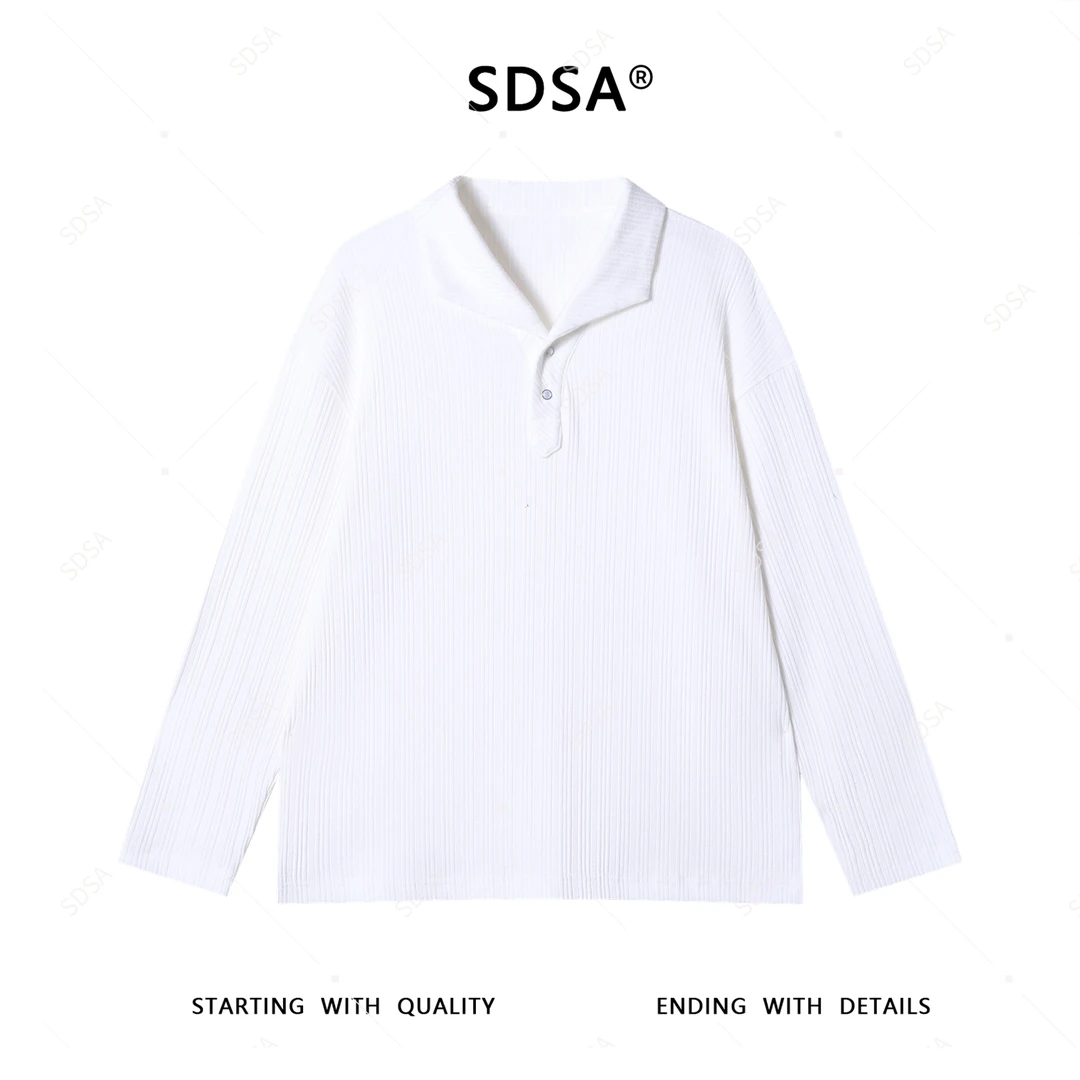 SDSA男士长袖t恤2025新款轻奢痞帅男装纯色纽扣翻领设计长袖T恤
