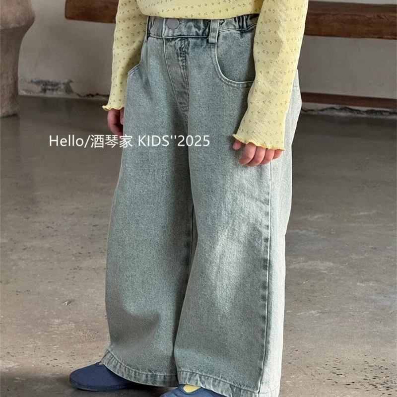 韩系女童裤子复古休闲直筒裤春季新品儿童休闲宽松百搭牛仔裤洋气