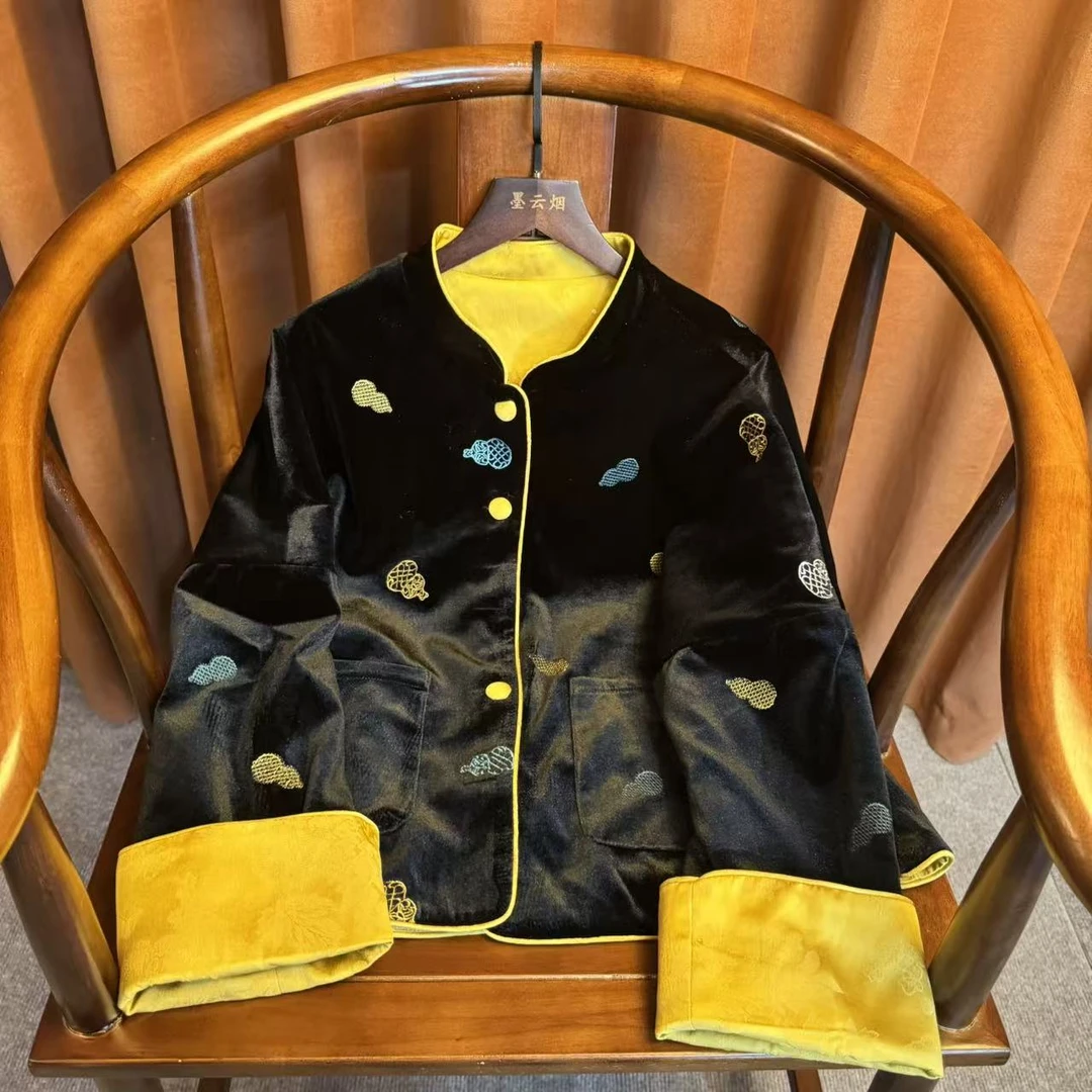 【晴云】双面穿时尚女装丝绒复古优雅气质百搭外套国风女士上衣