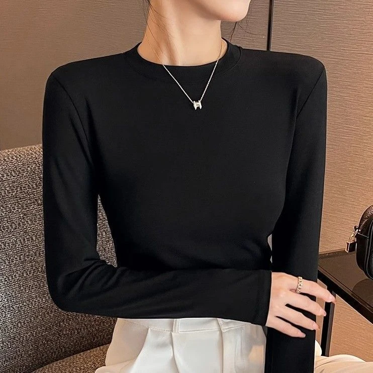 圆领打底衫女春秋内搭修身型显瘦遮肉长袖t恤上衣外穿T叠穿