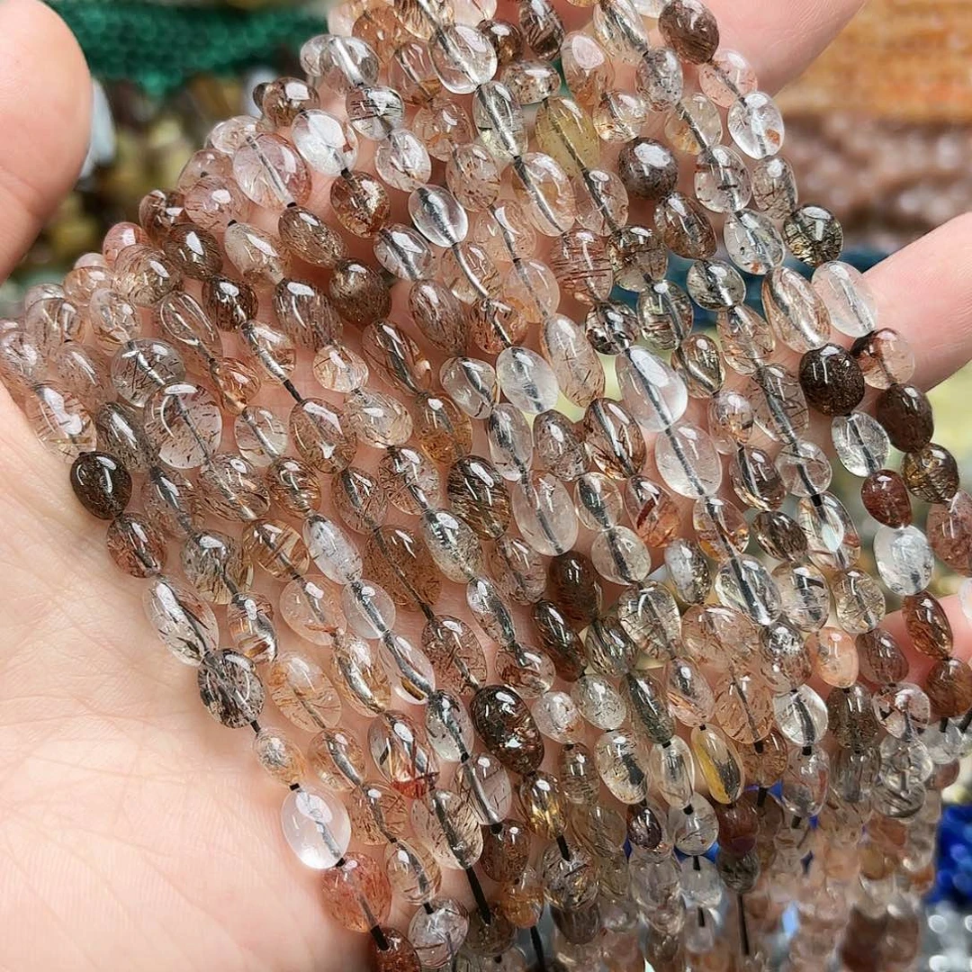 玛瑙/玉髓未镶嵌珠宝半成品6×8黑金超七随行一条