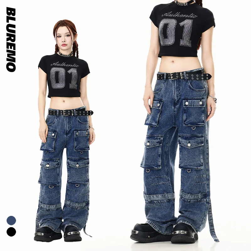 BLUREMO/模糊情绪夏季新品复古立体多口袋百搭潮流男女工装牛仔裤