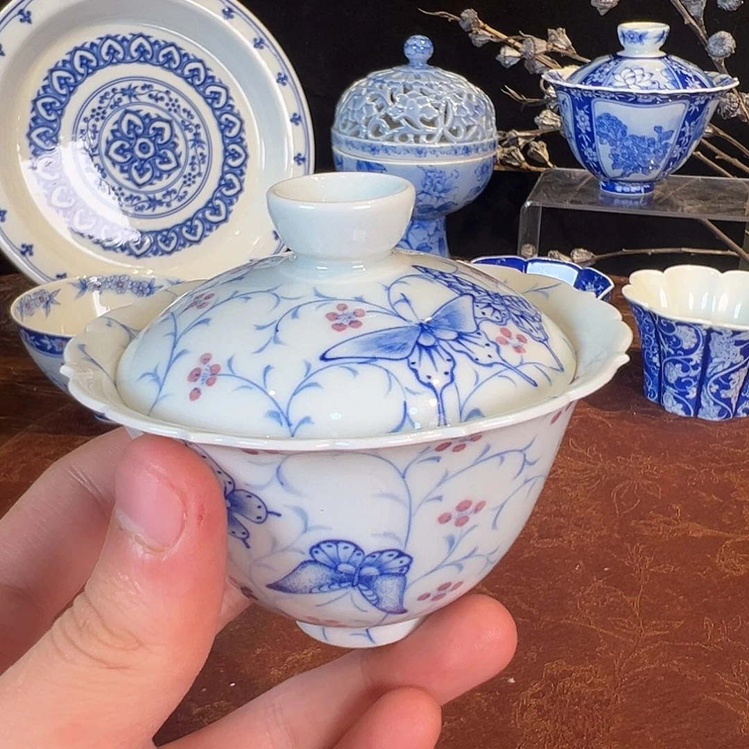 杯子青樵轩庄周梦蝶盖碗