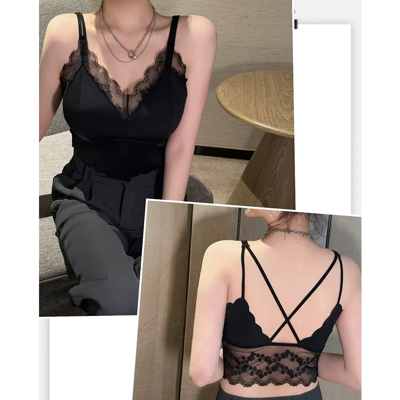 大码气质名媛风蕾丝拼接交叉吊带打底背心女120到220斤胖妹妹内搭