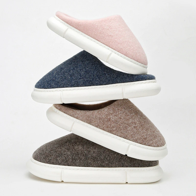 纯色2206男士冬季毛毡厚底保暖棉拖鞋居家用室内防滑女士棉鞋