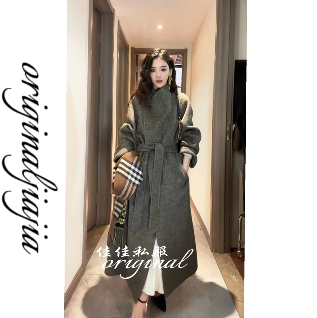 【人生大衣】时尚气质大翻领秋冬长款大衣双面呢外套设计师款8677