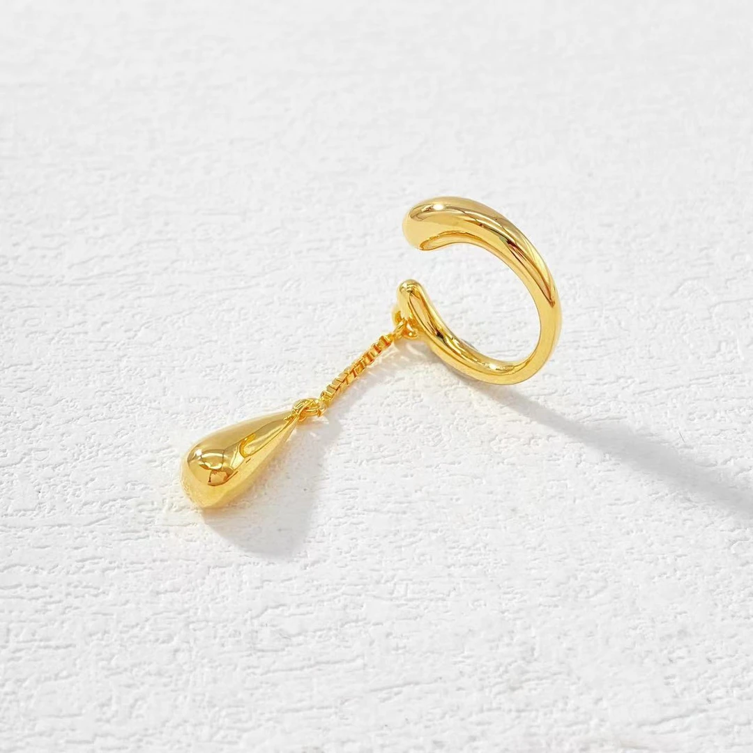 铜合金耳饰 木木（RZ6391） 单只装 雨滴流苏左右耳骨夹耳环