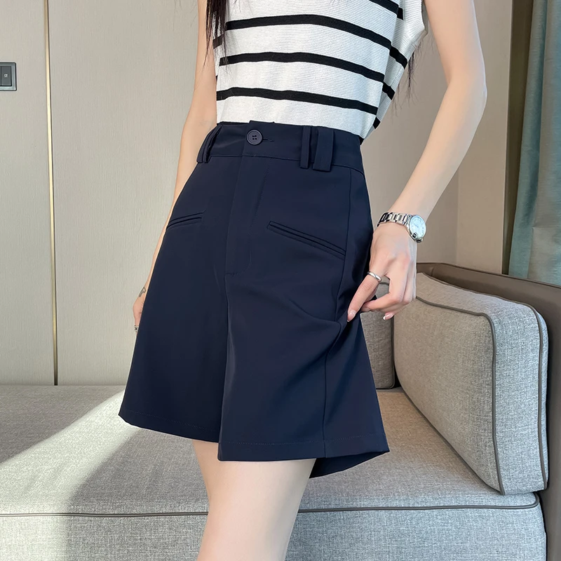 冰丝短裤女夏季薄款西装阔腿裤高腰垂感五分裤白色显瘦直筒休闲裤