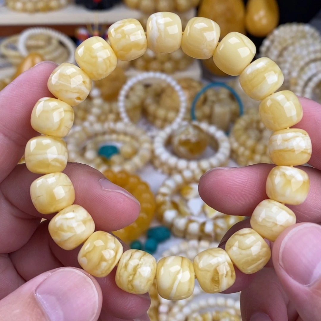 手链蜜蜡未镶嵌瓷白虎皮12.2mm