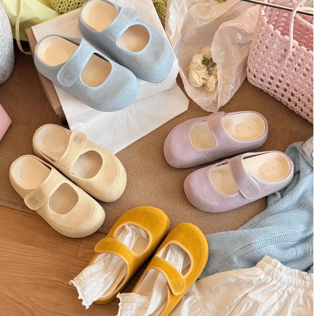 厚底增高魔术贴勃肯鞋一脚蹬包头半拖鞋女2025春夏新款外穿凉拖鞋