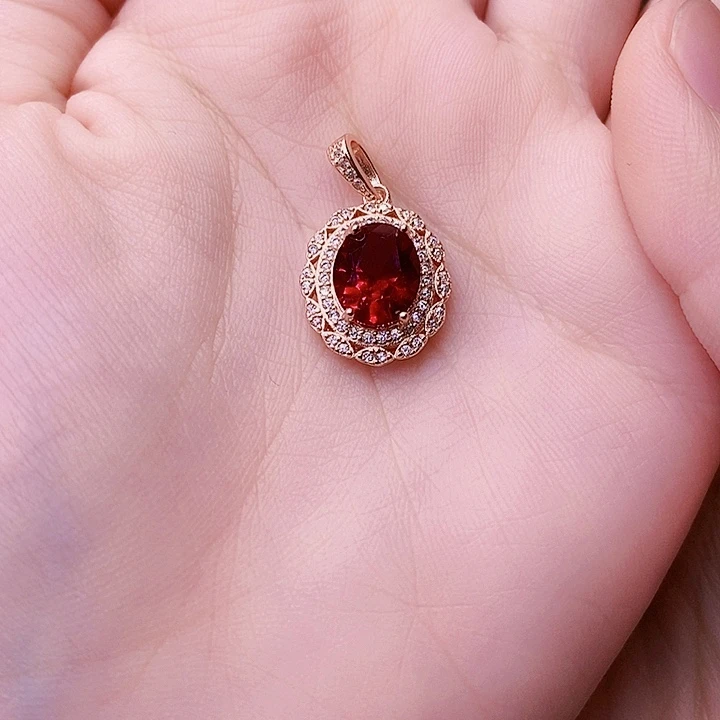 红宝石吊坠(赠链)银S925镶嵌