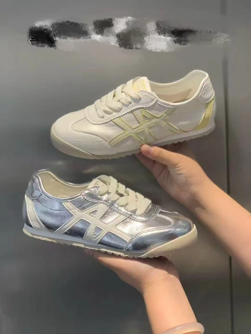 复古拼色休闲运动鞋女板鞋2025夏季新款百搭平底阿甘鞋银色德训鞋