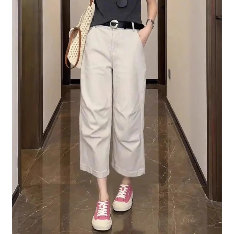 夏季薄款牛仔裤女2025新款胖mm大码直筒宽松小个子九分阔腿奶奶裤