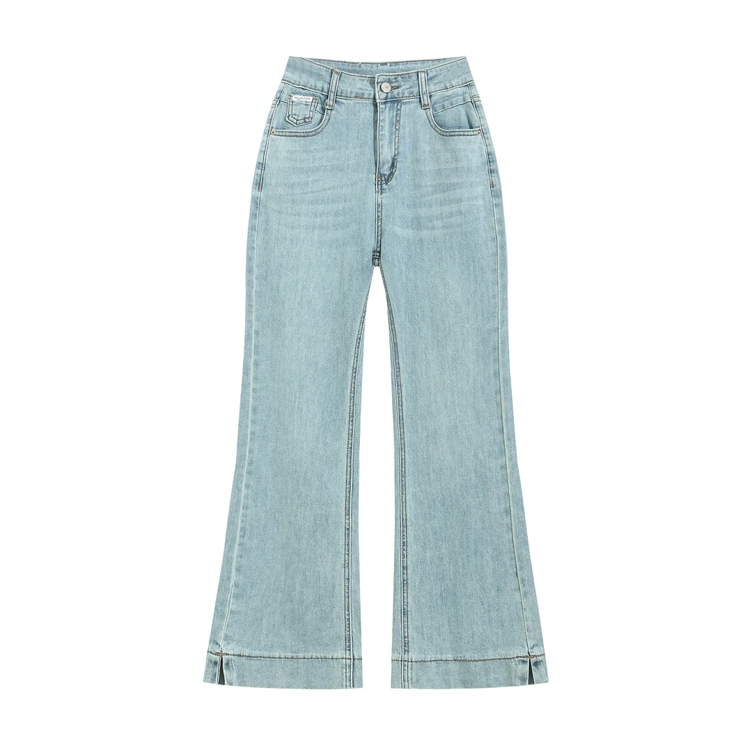 EC2025春季新款韩系百搭显瘦气质高腰微喇牛仔裤女款9分裤A8077