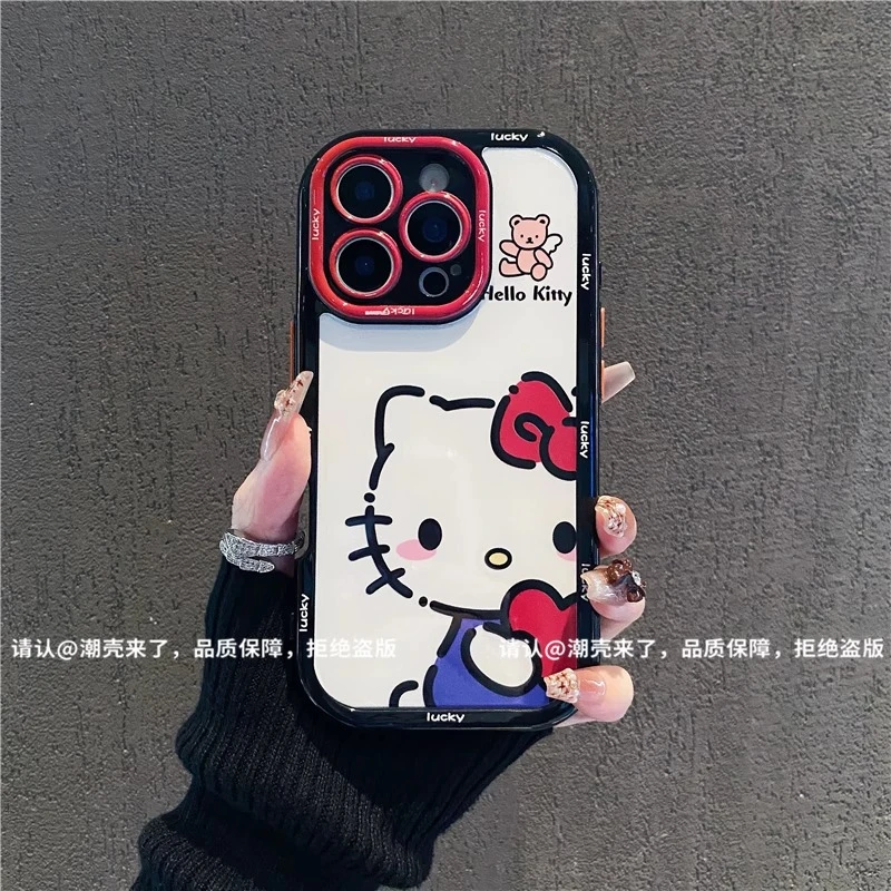 爱心凯蒂猫适用苹果16pro手机壳新款华为OPPO小米15/VIVO硅胶全包