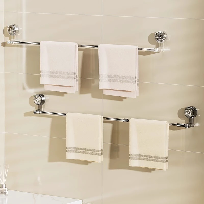 吸盘伸缩毛巾架浴室免打孔旋转毛巾杆置物架卫生间不锈钢毛巾挂杆