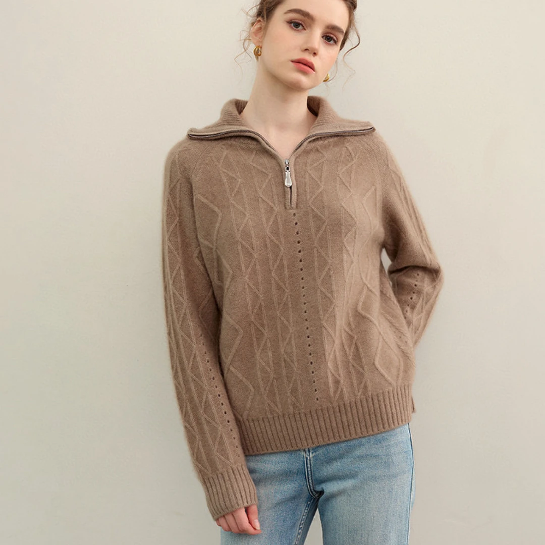100%山羊绒加厚时尚半拉链羊绒衫气质翻领保暖针织毛衣女MLBS660