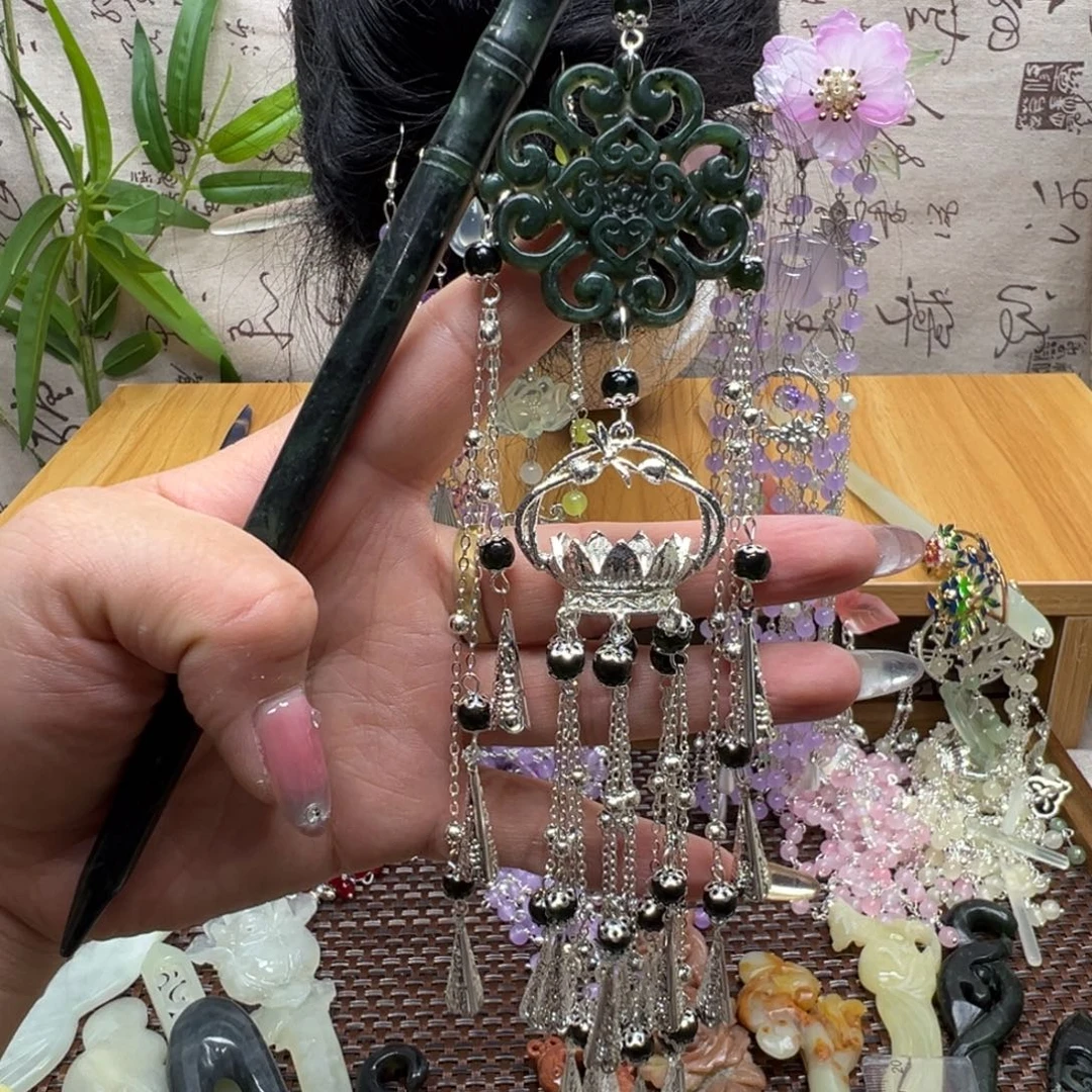 蛇纹石玉合金发饰