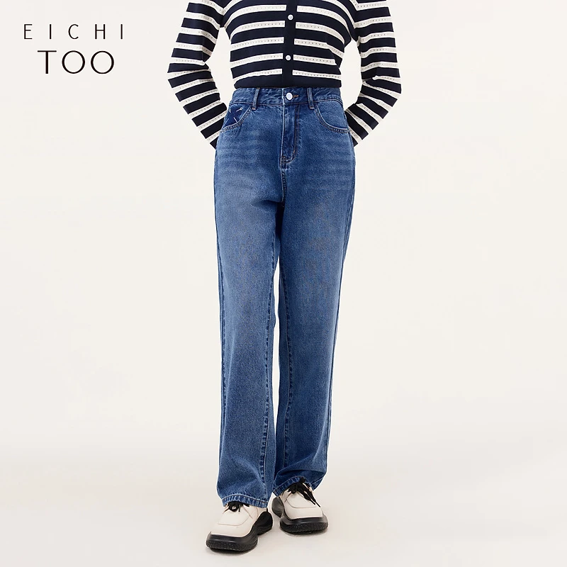 爱居兔经典时尚休闲舒适牛仔裤阔腿裤EKNAJ3N020A