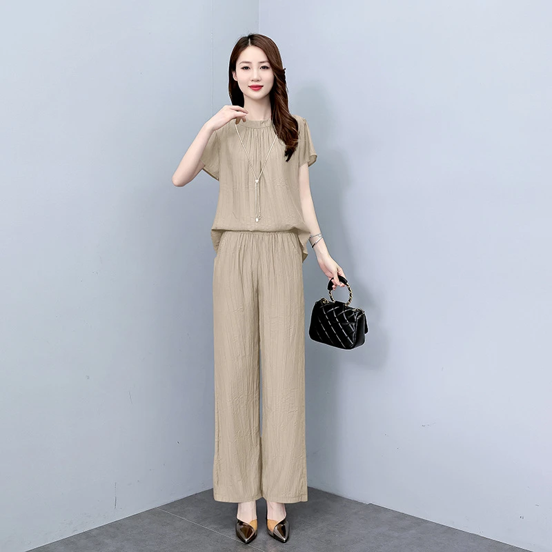 2025年夏季新款气质时尚简约大方设计高级感遮肉显瘦直筒裤两件套