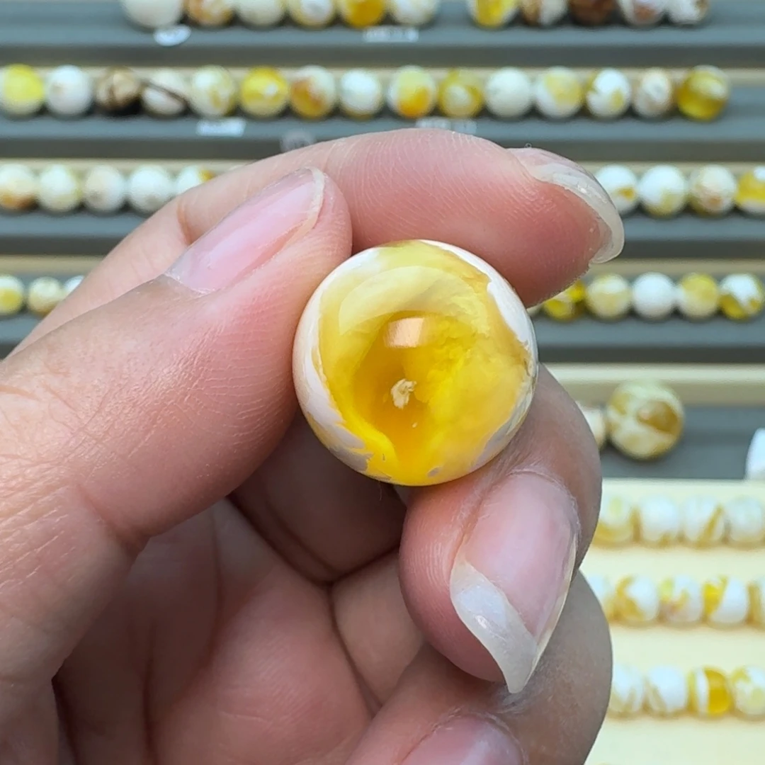 裸石琥珀未镶嵌17➕金溶洞圆珠