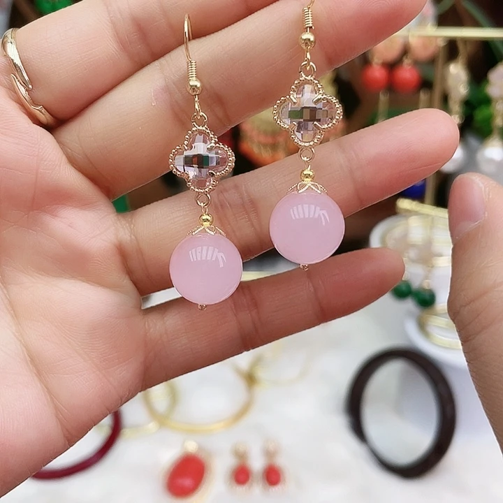 玛瑙/玉髓耳钉合金粉玉髓粉四叶草