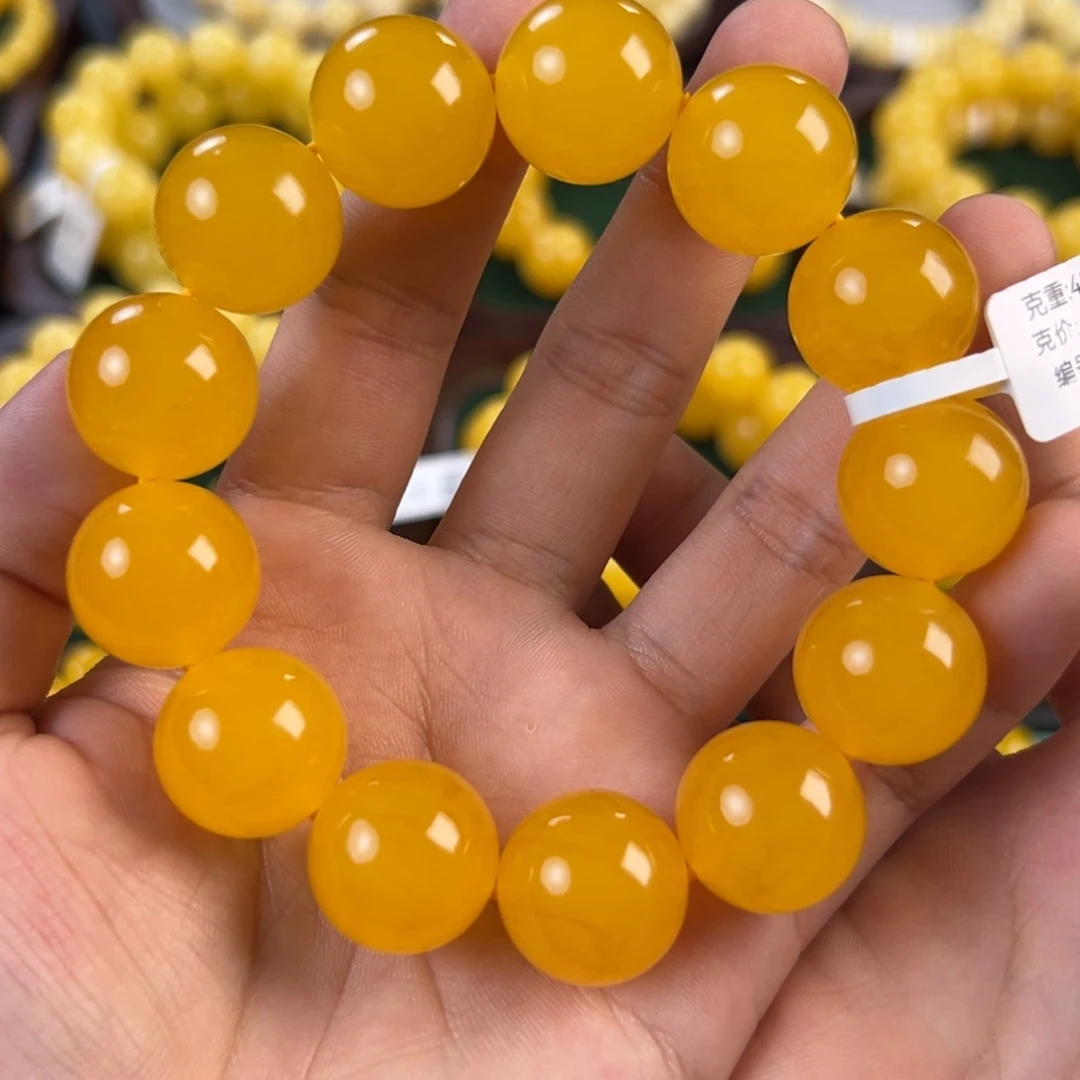 琥珀未镶嵌手链42.8g焦皮同料圆珠18mm tt