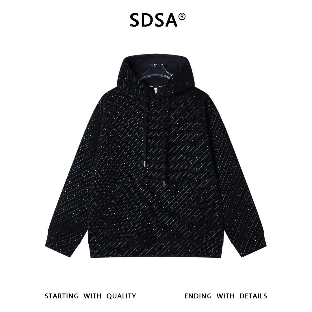 SDSA男士秋冬新款痞帅男装休闲撞色斜纹连帽卫衣宽松百搭套头上衣