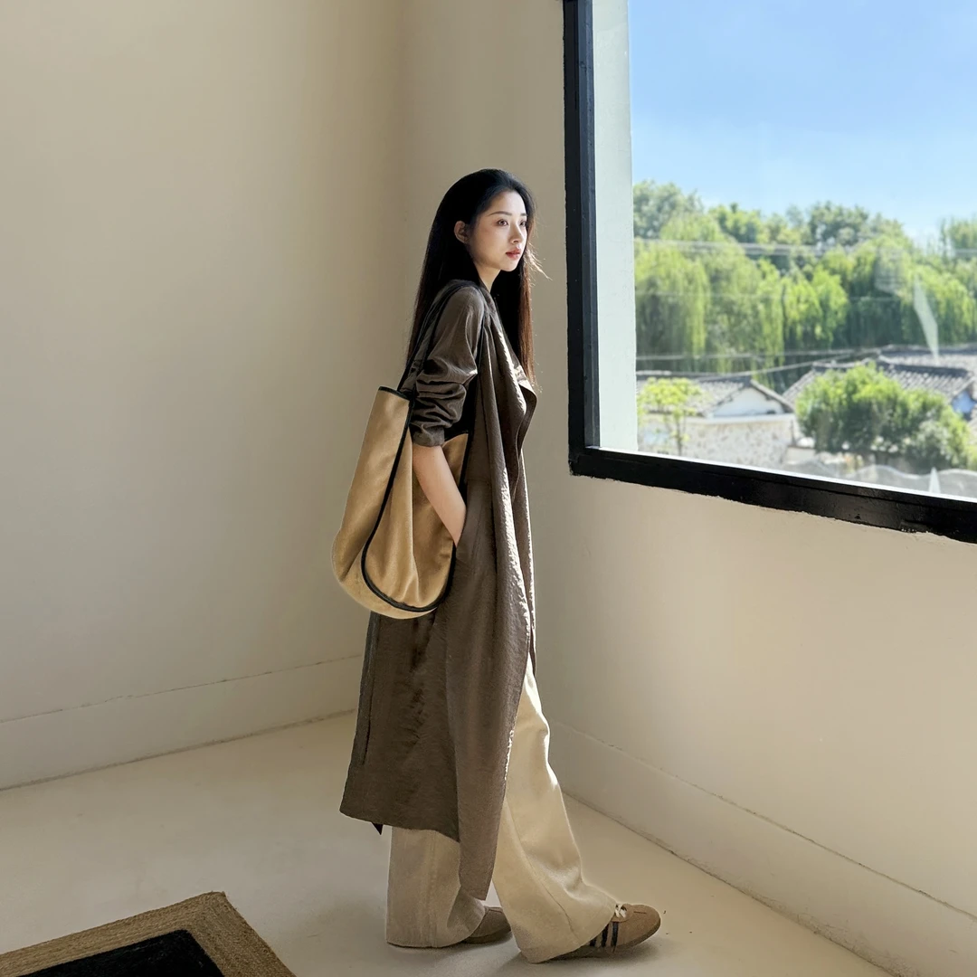 euri稀缺桑蚕丝·丝锦绉砂洗丨肌理干丝面料宽松风衣-MY5821