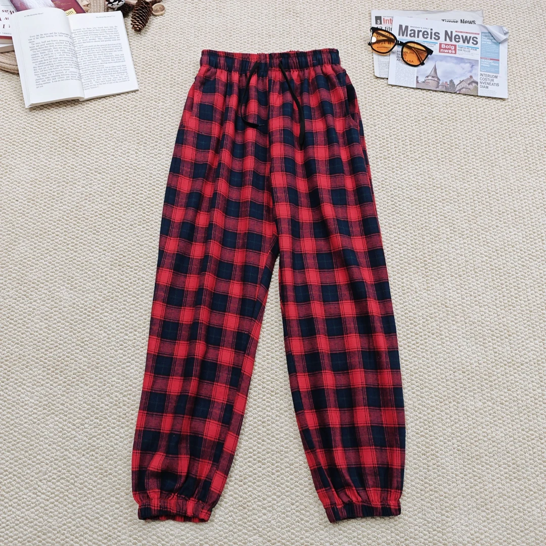 【伊人风尚服饰推荐】2025夏季新款抽绳格子休闲裤束脚裤1051