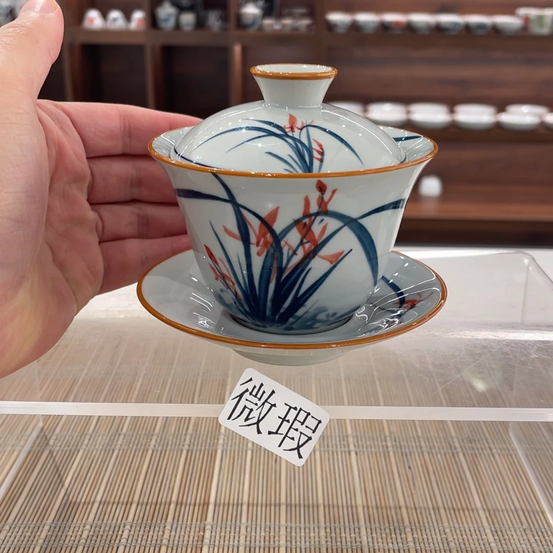 釉下手绘茶具微瑕