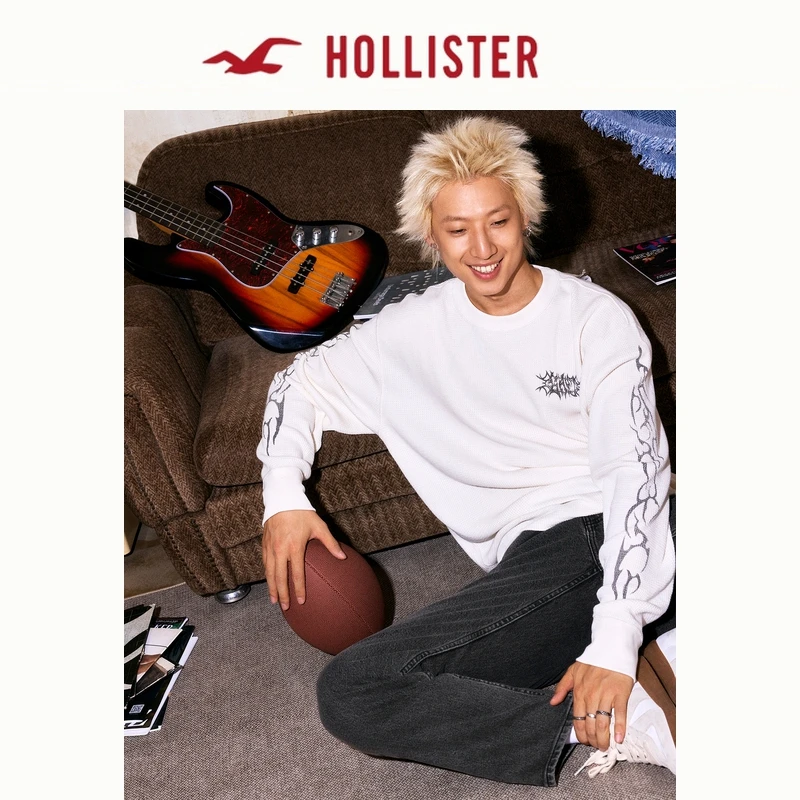 Hollister25秋冬印花华夫格长袖内搭T恤男装女装323-5327