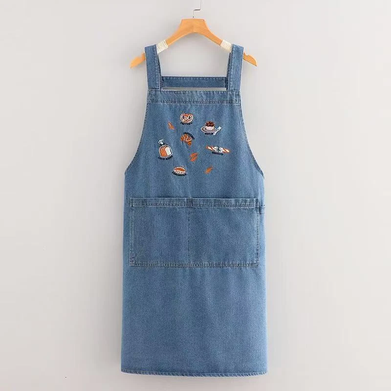 牛仔围裙耐脏防污复古时尚舒适透气背带刺绣新款围裙