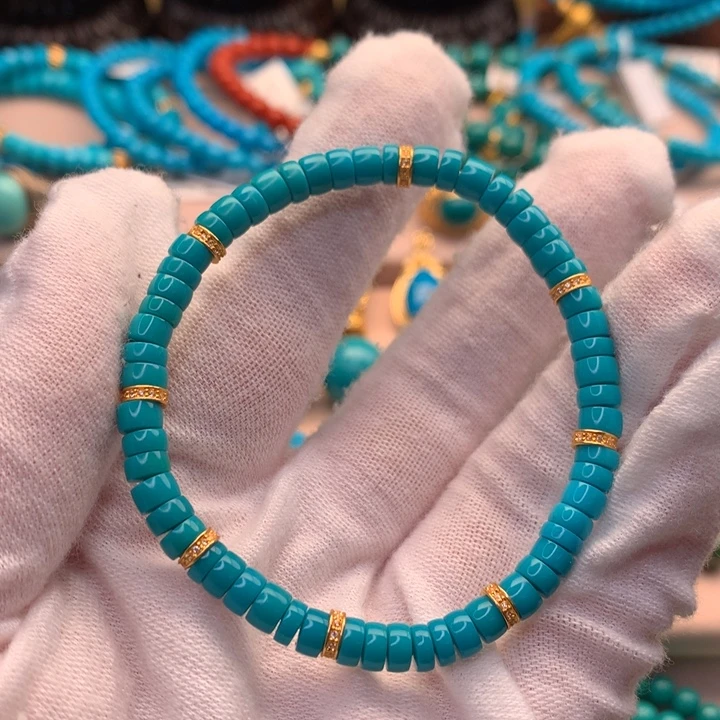 绿松石18K金镶嵌湖北天然原矿绿松石