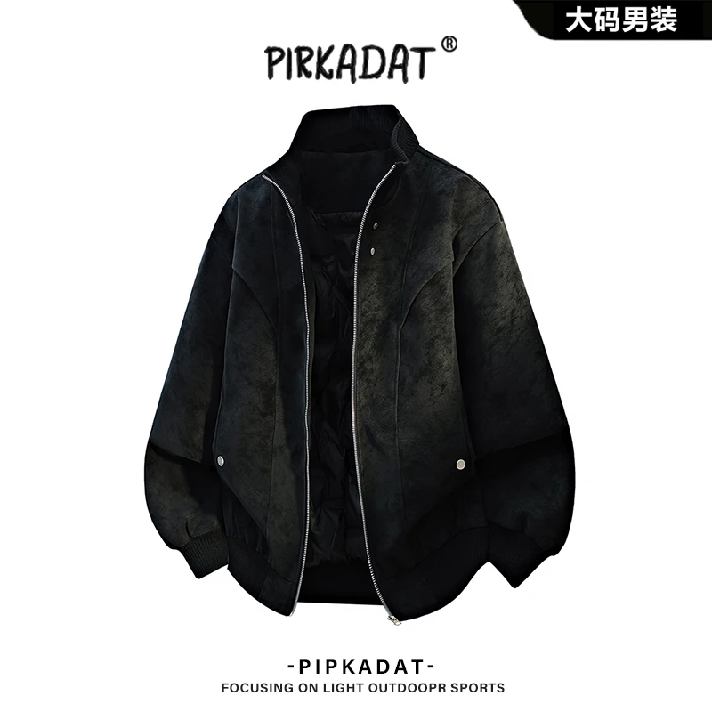 Pirkadat冬季扎染羽绒服皮夹克男款户外新款潮流宽松立领休闲外套
