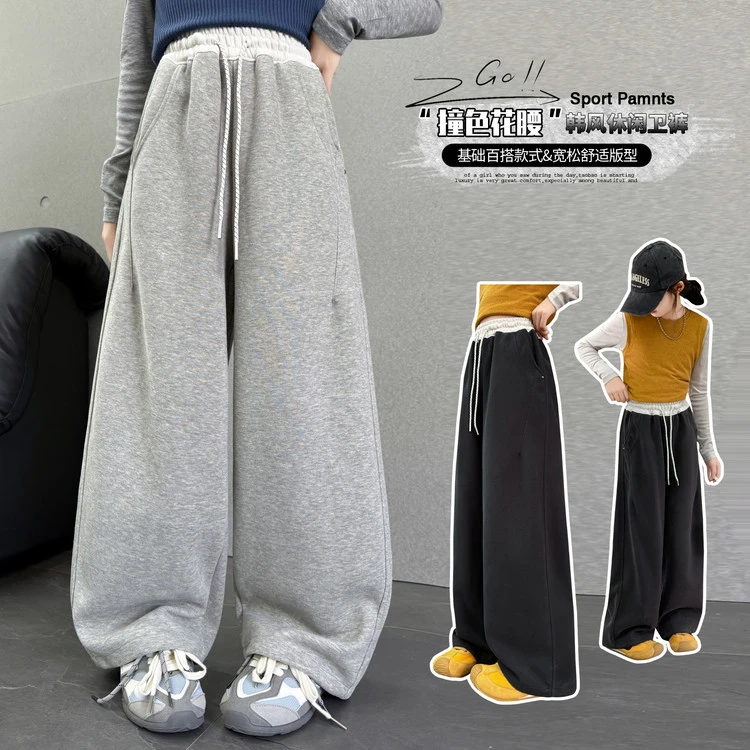 裤子休闲春秋纯色女童中大童