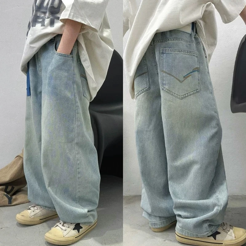 男童裤子春秋款牛仔裤2025新款春季长裤中大儿童男孩春装阔腿裤潮