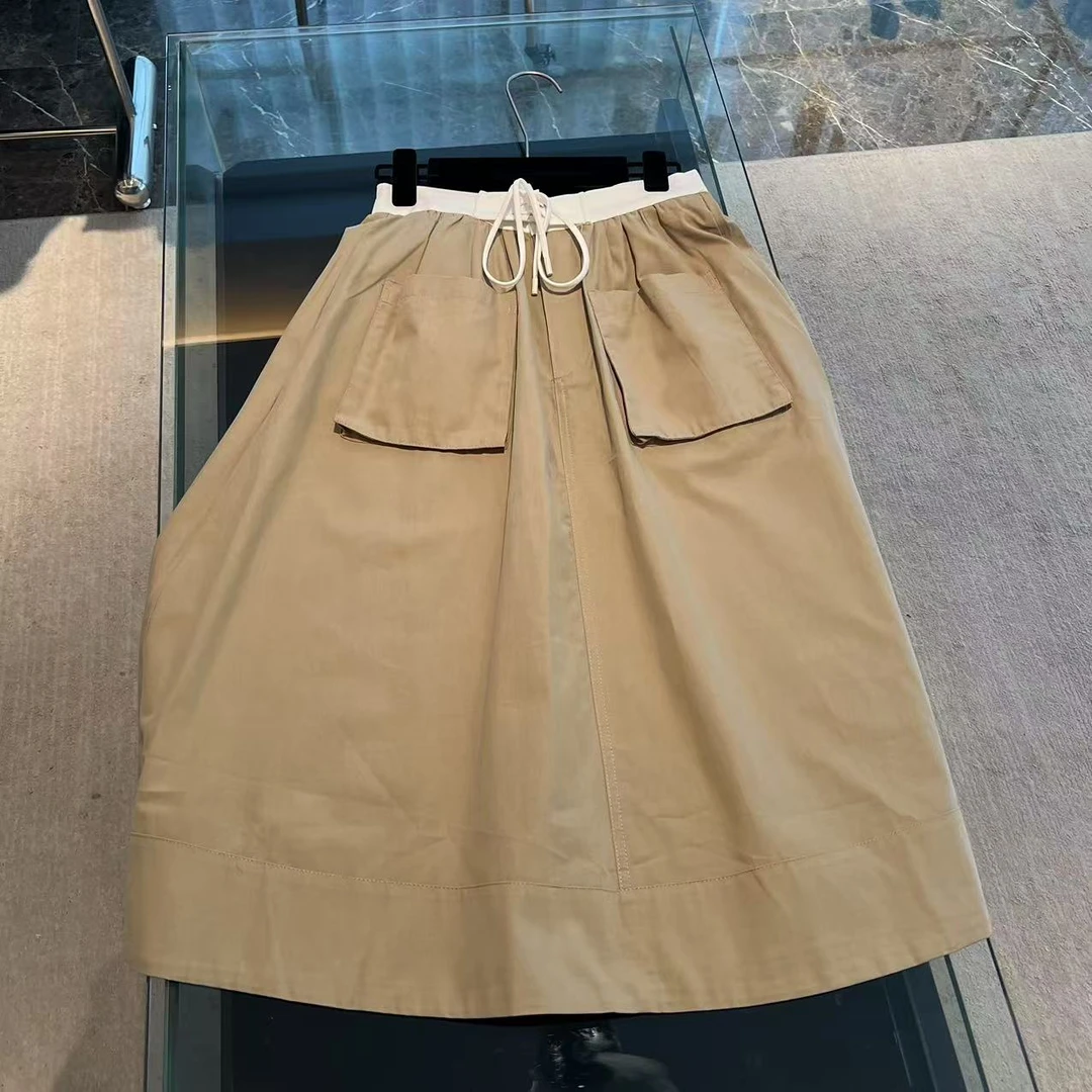 春季新款拼腰头工装风极简半身裙