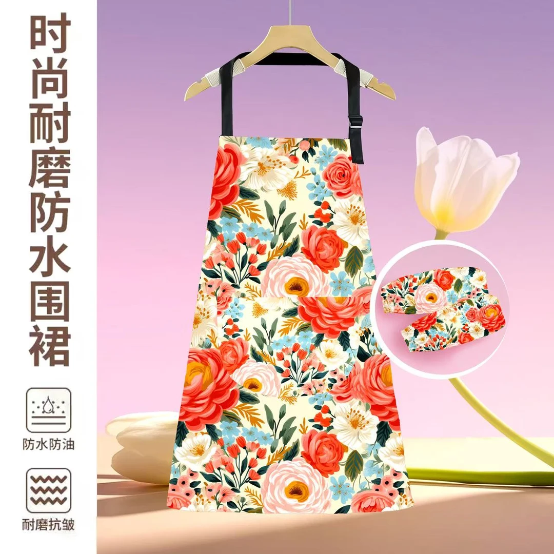 时尚防水家用创意隔热花布纯手工围裙做饭围腰洋气印花围裙