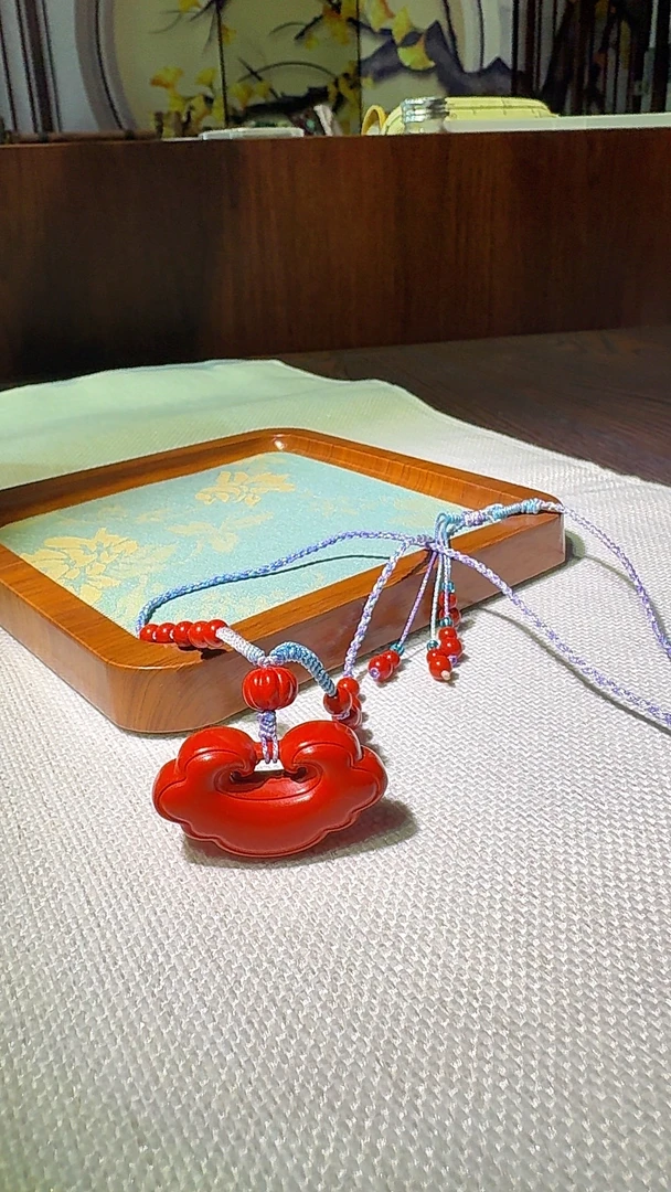 含辰砂工艺品忠義福堂朱砂如意锁吊坠A款（红砂）