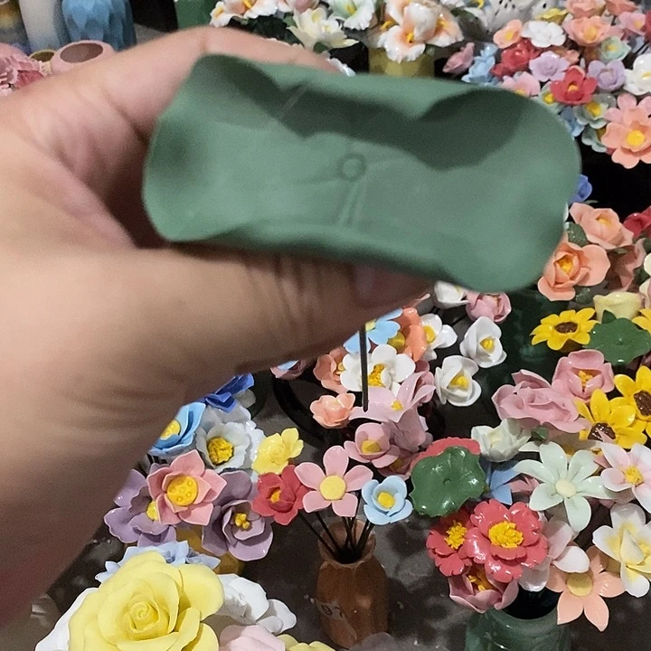 瓷片纯手工陶瓷花摆件瑕