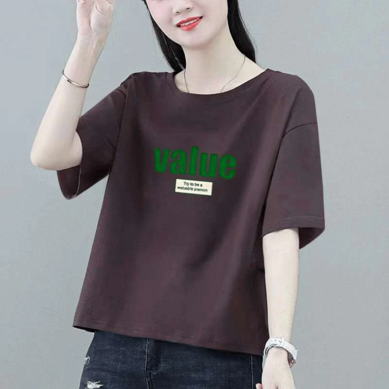 100%纯棉洋气短袖上衣潮2025夏季薄款时尚洋气减龄百搭印花T恤女